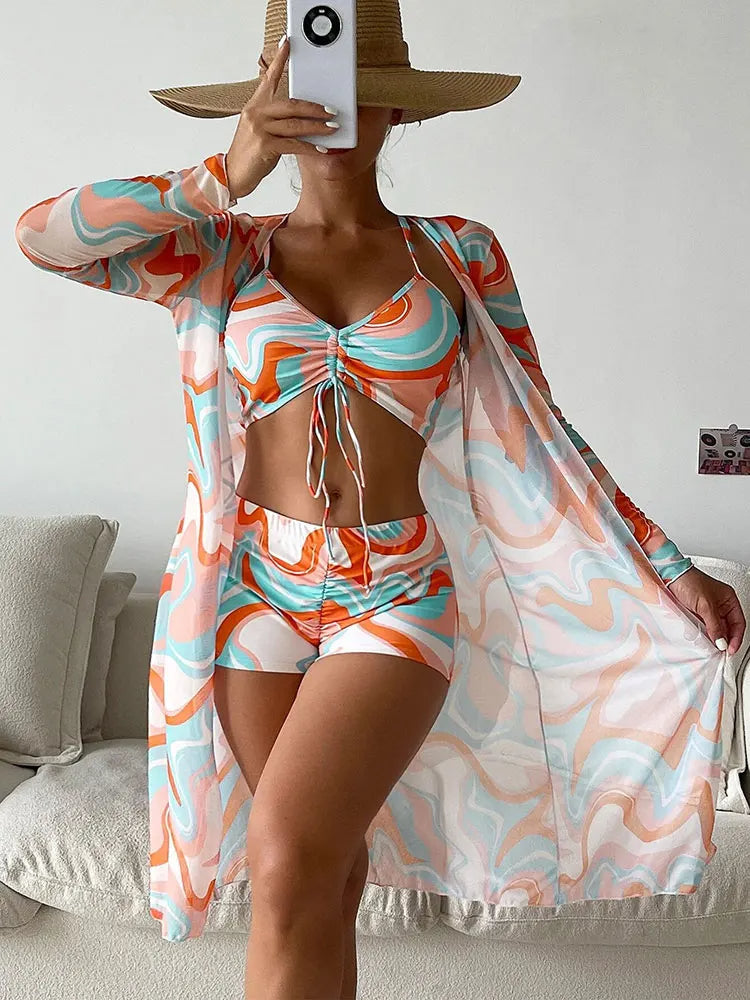 Aya bikini set | 3-delig & trendy in de kleur Oranje voor dames in Beach stijl ideaal voor de zomer.