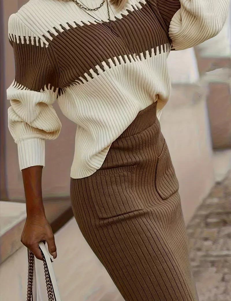 Tweedelige set met ribbed textuur