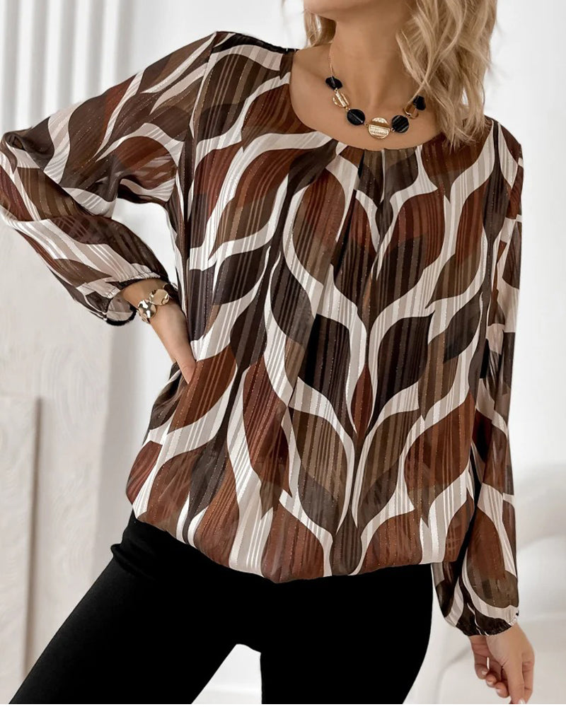 Autumn Blouse with Lantern Sleeves & Round Neck