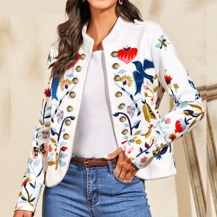 Bedrukte Doule Breasted Blazer in de kleur Wit voor dames in Formal stijl ideaal voor de zomer.