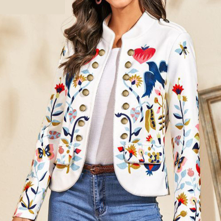 Bedrukte Doule Breasted Blazer in de kleur Wit voor dames in Formal stijl ideaal voor de zomer.