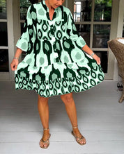 Bedrukte jurk met 3/4 mouwen in de kleur Wit voor dames in stijl ideaal voor de lente.