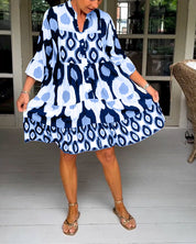 Bedrukte jurk met 3/4 mouwen in de kleur Wit voor dames in stijl ideaal voor de lente.