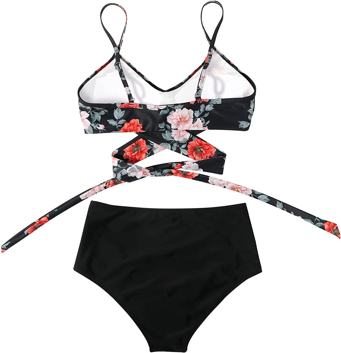 Belle | Hoge taille, kleurrijke damesbikini in de kleur Zwarte top - Bloemen slip voor dames in stijl ideaal voor de zomer.