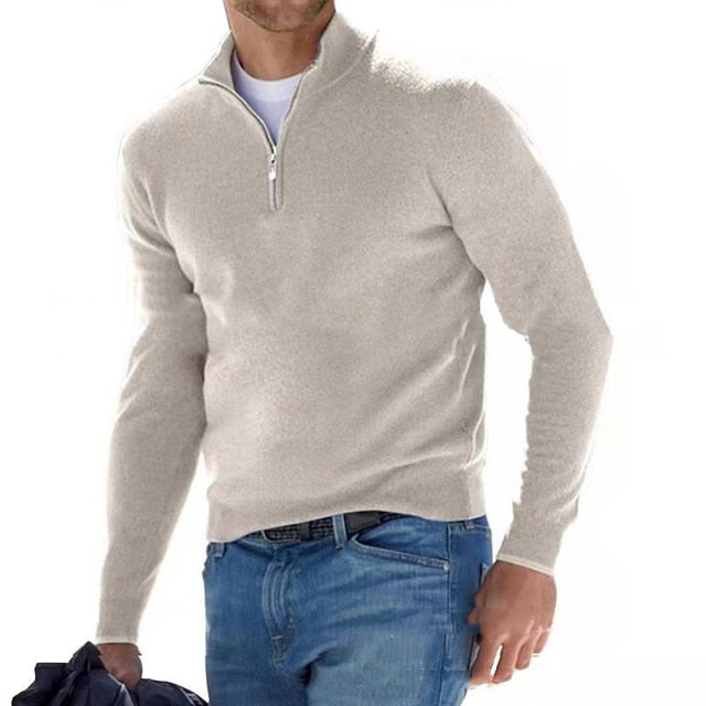 Belonni | Heren V-hals trui met rits in de kleur Beige voor heren in Heritage stijl geschikt voor alle seizoenen.