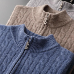 Ben | 100% kasjmier halve rits trui in de kleur Zwart voor heren in Heritage stijl geschikt voor alle seizoenen.