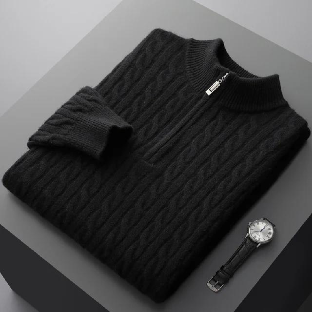 Ben | 100% kasjmier halve rits trui in de kleur Zwart voor heren in Heritage stijl geschikt voor alle seizoenen.