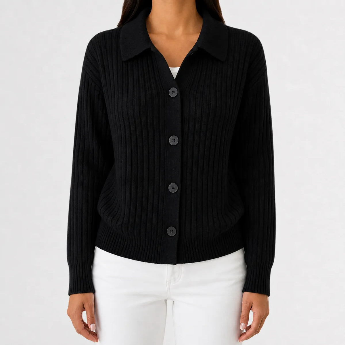 Cardigan met knopen en ribgebreid