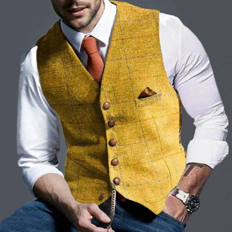 Boss | Zakelijk licht geruit gilet in de kleur Goud voor heren in Formal stijl geschikt voor alle seizoenen.