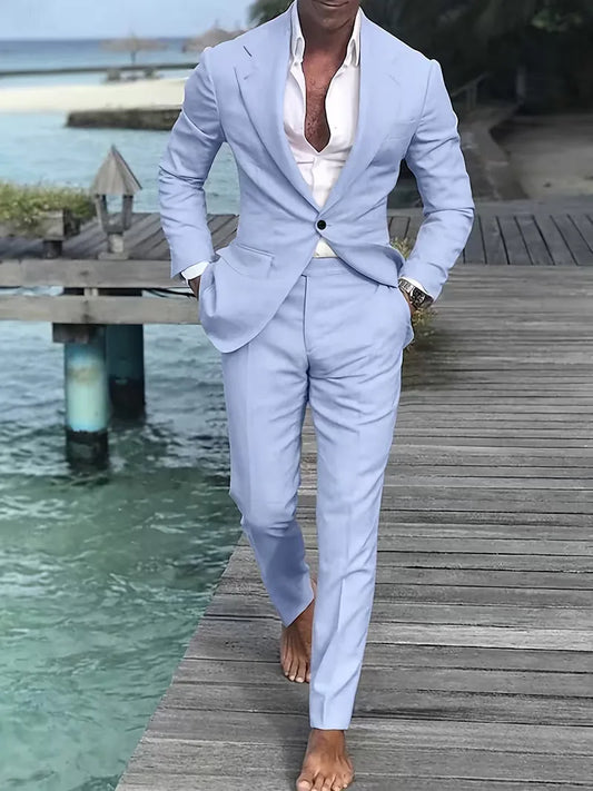 Lichtblauw slim fit pak