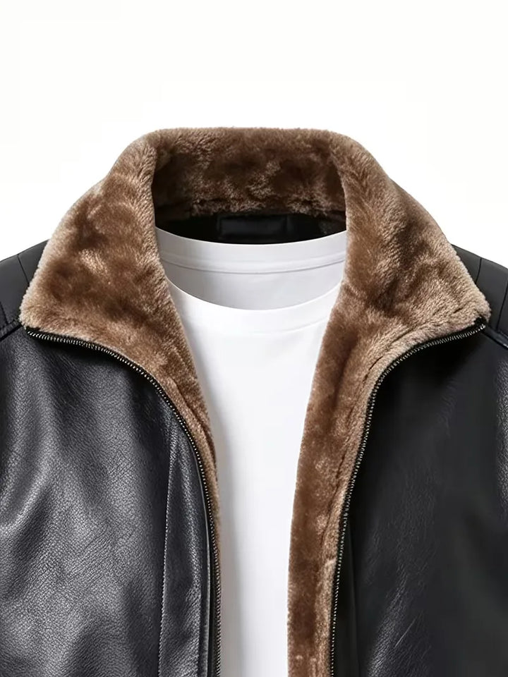 Leren jasje met plush lining
