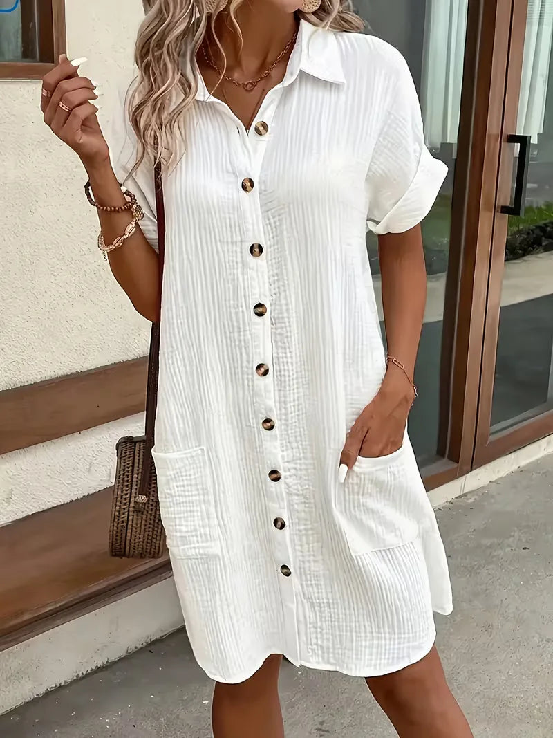 Overhemdjurk met V-neck en korte mouwen