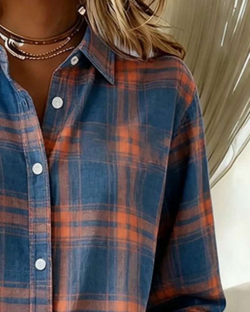 Checked Shirt with Collar & Long Sleeves