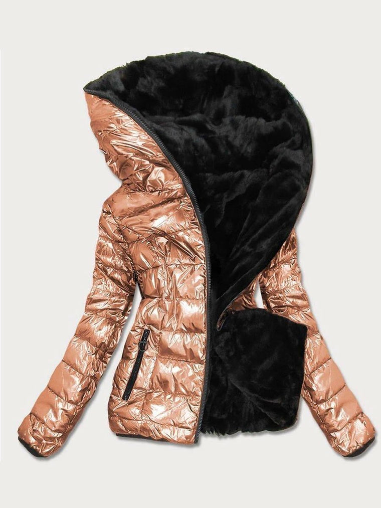 Carmen | Gewatteerde jas met warme pluche voering in de kleur Goud voor dames in stijl ideaal voor de winter