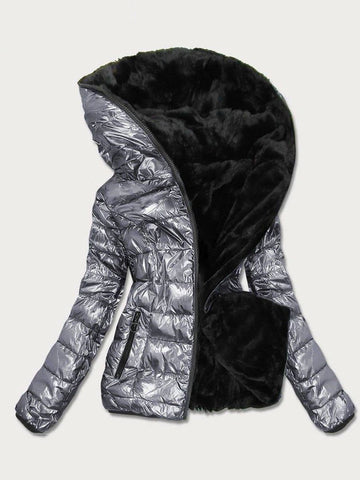Carmen | Gewatteerde jas met warme pluche voering in de kleur Zilver voor dames in stijl ideaal voor de winter