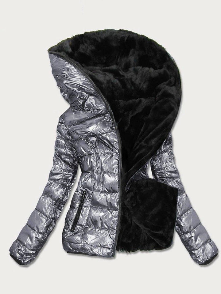 Carmen | Gewatteerde jas met warme pluche voering in de kleur Zilver voor dames in stijl ideaal voor de winter