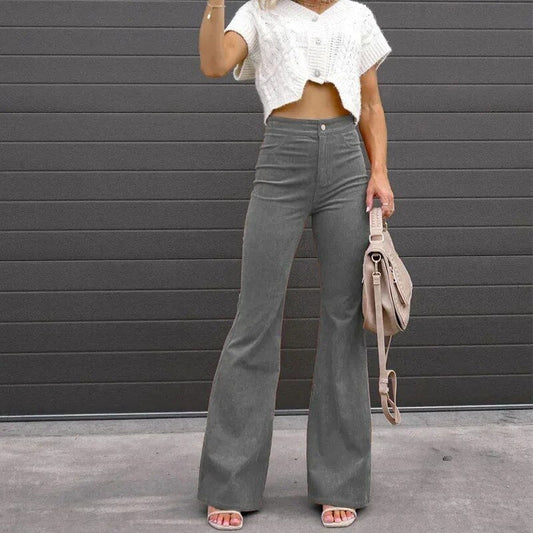 Carra | Broek met uitlopende pijpen in de kleur Grijs voor dames in stijl geschikt voor alle seizoenen.