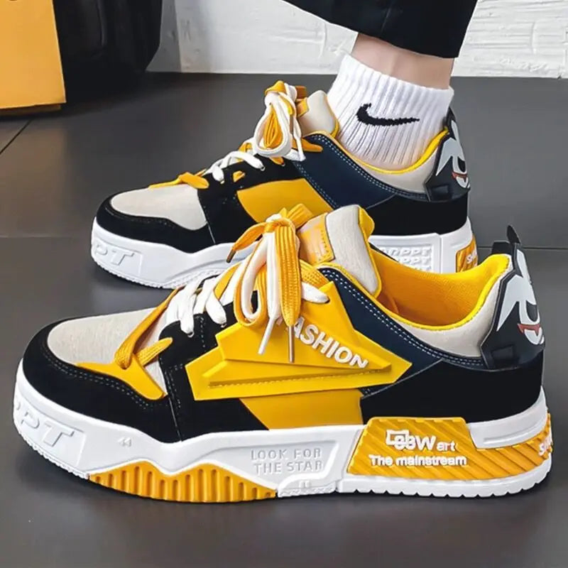Cas | Trendy heren sneakers in diverse patronen in de kleur Geel voor heren in stijl ideaal voor de winter