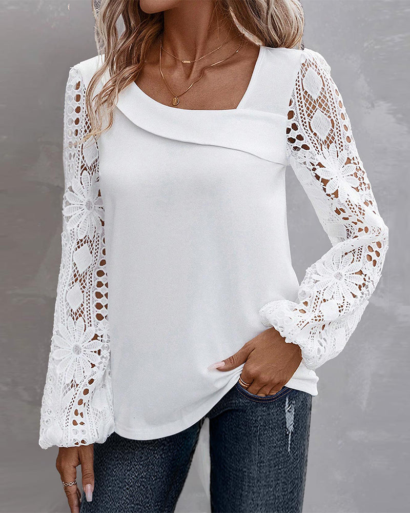 Casual chique kanten top in de kleur Wit voor dames in stijl ideaal voor de herfst.
