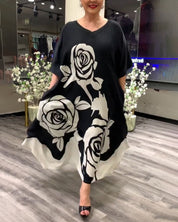 Casual losvallend jurkje met rozenprint in de kleur Zwart voor dames in stijl ideaal voor de herfst.