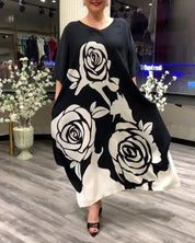 Casual losvallend jurkje met rozenprint in de kleur Zwart voor dames in stijl ideaal voor de herfst.