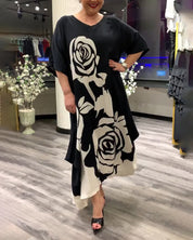 Casual losvallend jurkje met rozenprint in de kleur Zwart voor dames in stijl ideaal voor de herfst.