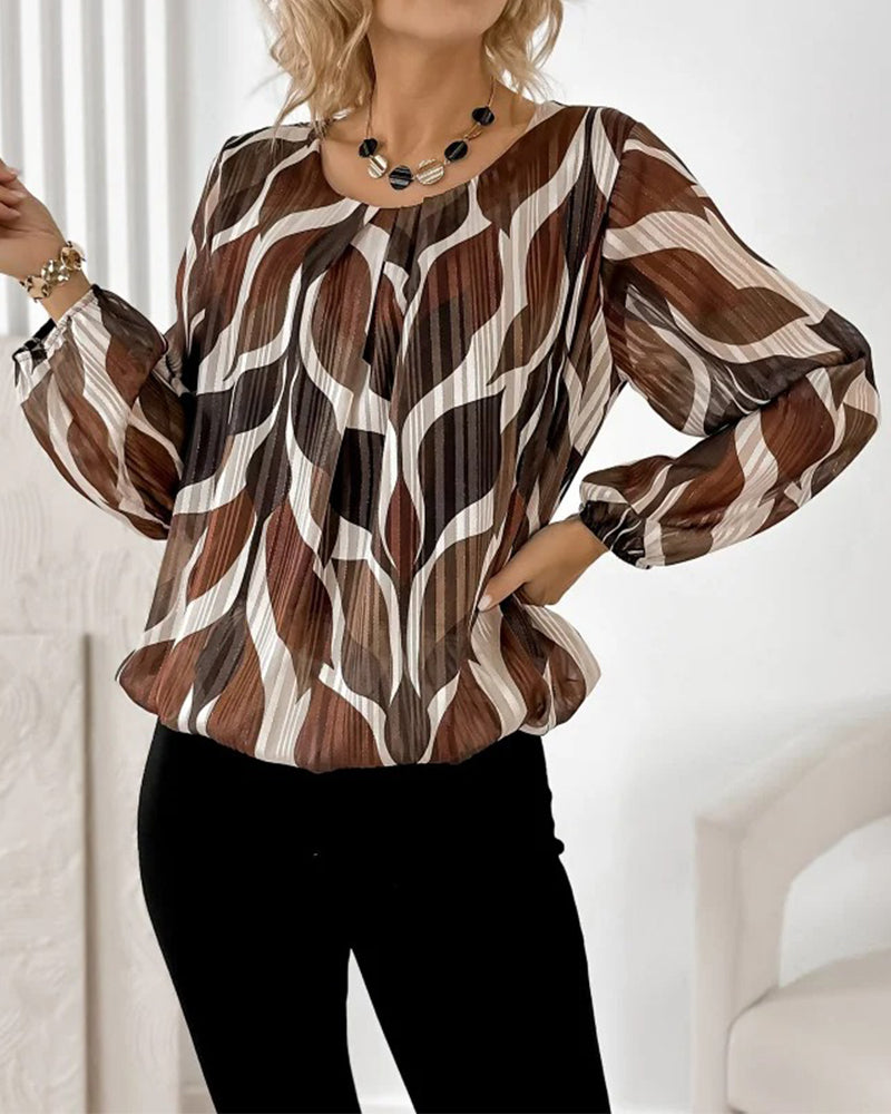 Autumn Blouse with Lantern Sleeves & Round Neck