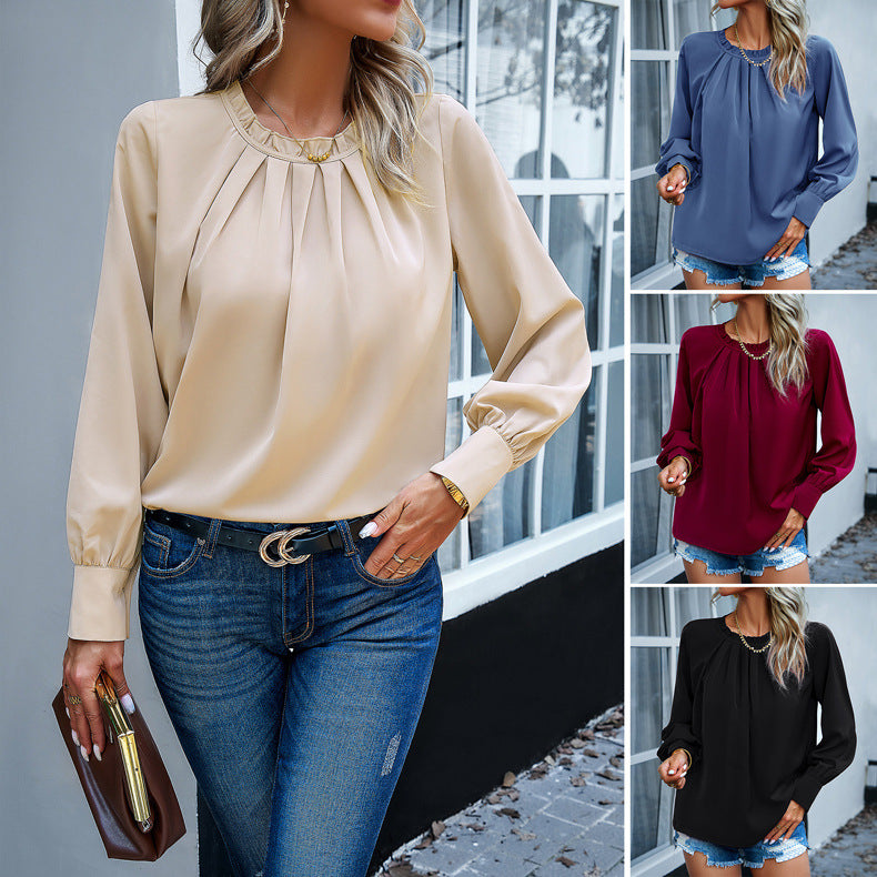 Celine | Elegante herfst top in de kleur Beige voor dames in stijl ideaal voor de herfst.