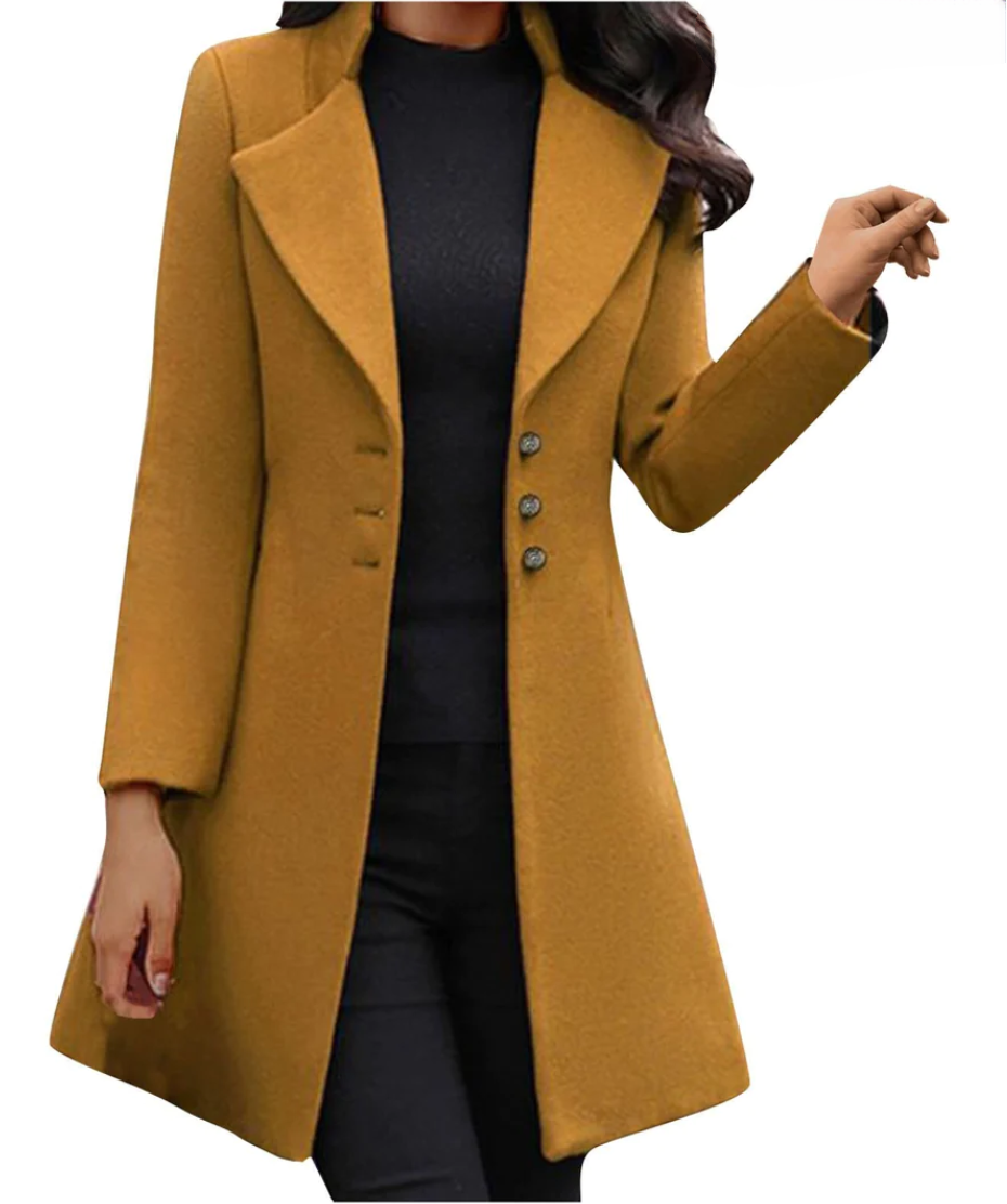 Celine | Italiaanse wollen blazer-jas met lange mouwen in de kleur Geel voor dames in Heritage stijl ideaal voor de winter