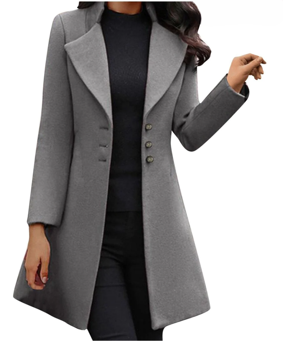 Celine | Italiaanse wollen blazer-jas met lange mouwen in de kleur Grijs voor dames in Heritage stijl ideaal voor de winter
