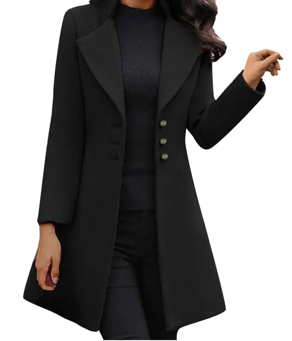 Celine | Italiaanse wollen blazer-jas met lange mouwen in de kleur Zwart voor dames in Heritage stijl ideaal voor de winter