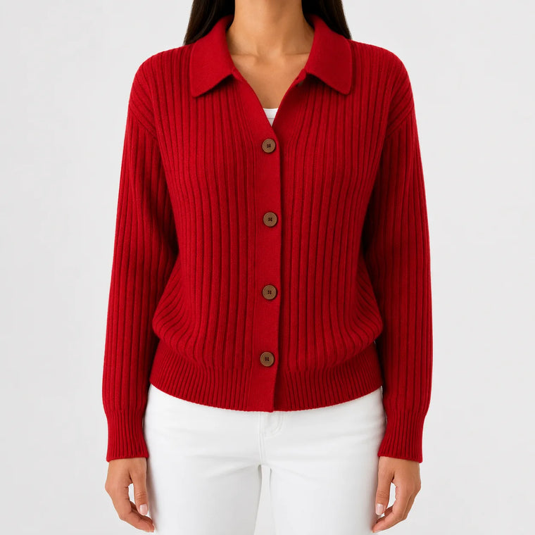Cardigan met knopen en ribgebreid