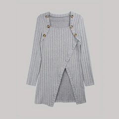 Claudia | Asymmetrische geribbelde cardigan in de kleur Grijs voor dames in stijl ideaal voor de herfst.