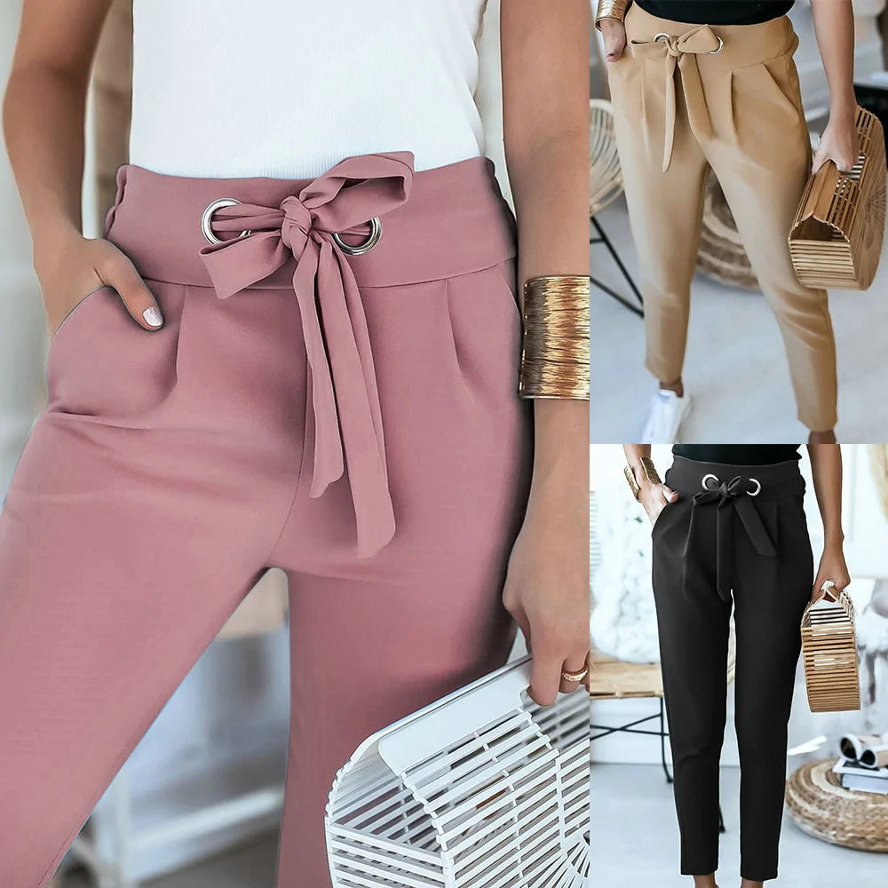 Claudia | Hoge taille broek met elegance in de kleur Roze voor dames in stijl ideaal voor de lente.