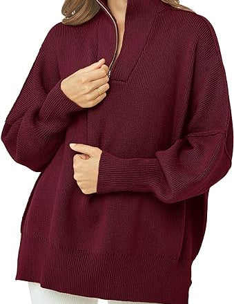Coltrui met rits, V-hals en lange mouwen in de kleur Bordeaux voor dames in stijl ideaal voor de herfst.