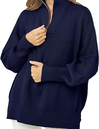 Coltrui met rits, V-hals en lange mouwen in de kleur Donkerblauw voor dames in stijl ideaal voor de herfst.