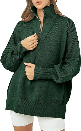 Coltrui met rits, V-hals en lange mouwen in de kleur Donkergroen voor dames in stijl ideaal voor de herfst.