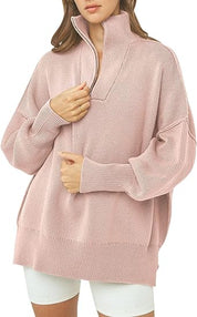 Coltrui met rits, V-hals en lange mouwen in de kleur Roze voor dames in stijl ideaal voor de herfst.