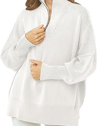 Coltrui met rits, V-hals en lange mouwen in de kleur Wit voor dames in stijl ideaal voor de herfst.