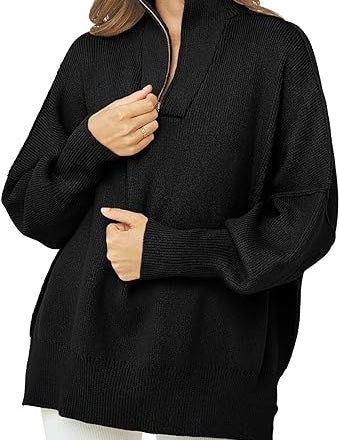 Coltrui met rits, V-hals en lange mouwen in de kleur Zwart voor dames in stijl ideaal voor de herfst.
