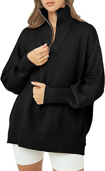 Coltrui met rits, V-hals en lange mouwen in de kleur Zwart voor dames in stijl ideaal voor de herfst.