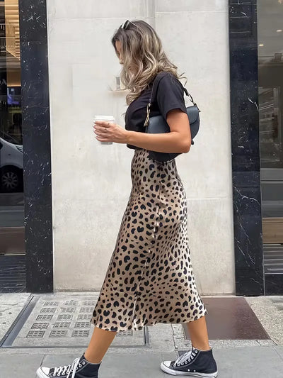 Satijnen rok met luipaardprint