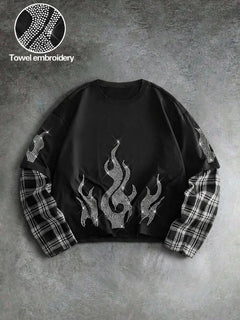 T-shirt met plaid patchwork mouwen