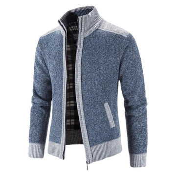 Heren vest met gebreid patchwork design en handige rits voor een stijlvolle en veelzijdige look.