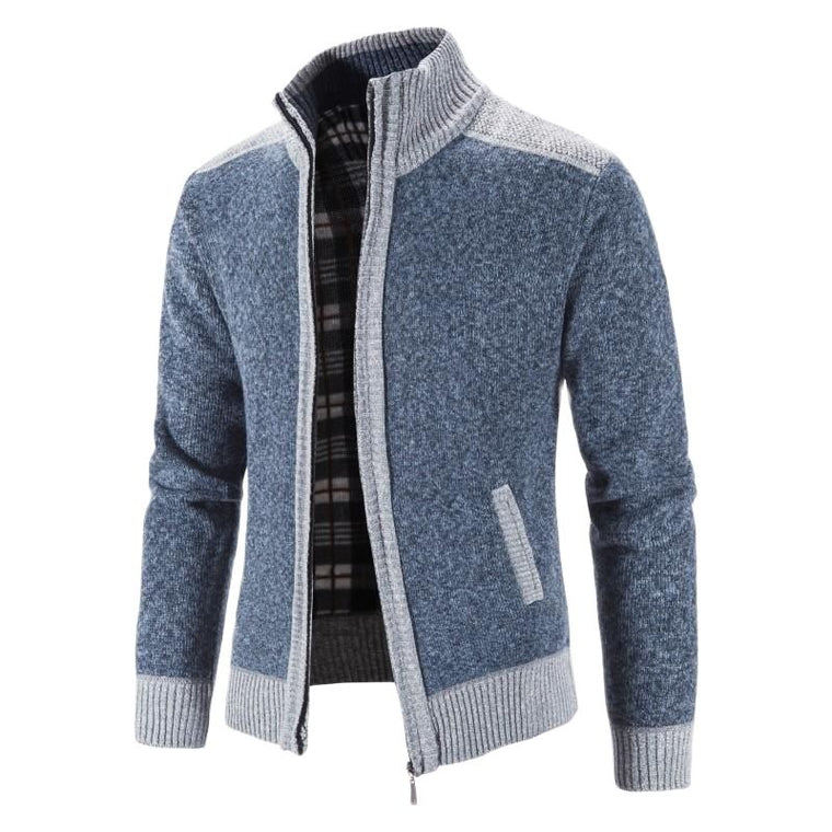 Heren vest met gebreid patchwork design en handige rits voor een stijlvolle en veelzijdige look.