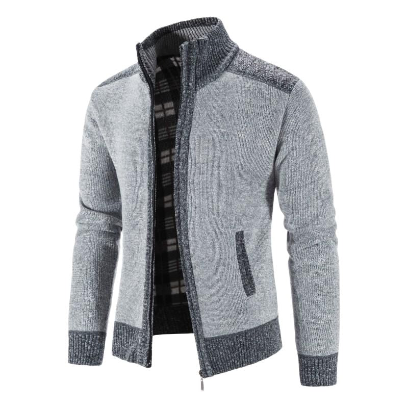 Heren vest met gebreid patchwork design en handige rits voor een stijlvolle en veelzijdige look.