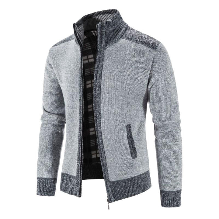 Heren vest met gebreid patchwork design en handige rits voor een stijlvolle en veelzijdige look.