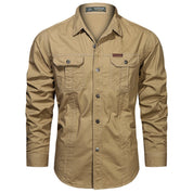 Daan | Stijlvolle herenoverhemd met zakken in de kleur Khaki voor heren in stijl ideaal voor de winter