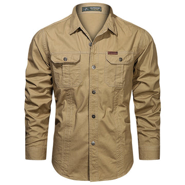 Daan | Stijlvolle herenoverhemd met zakken in de kleur Khaki voor heren in stijl ideaal voor de winter