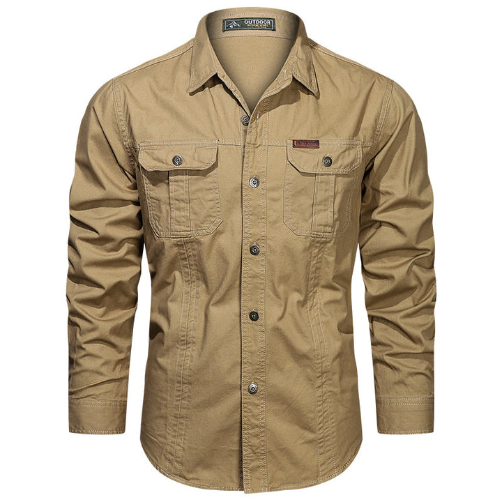 Daan | Stijlvolle herenoverhemd met zakken in de kleur Khaki voor heren in stijl ideaal voor de winter